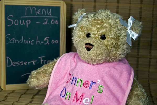 Teddy bear with bib — Stock Photo, Image