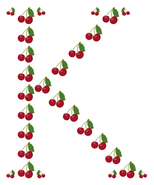 Lettera K fatta di ciliegia — Vettoriale Stock