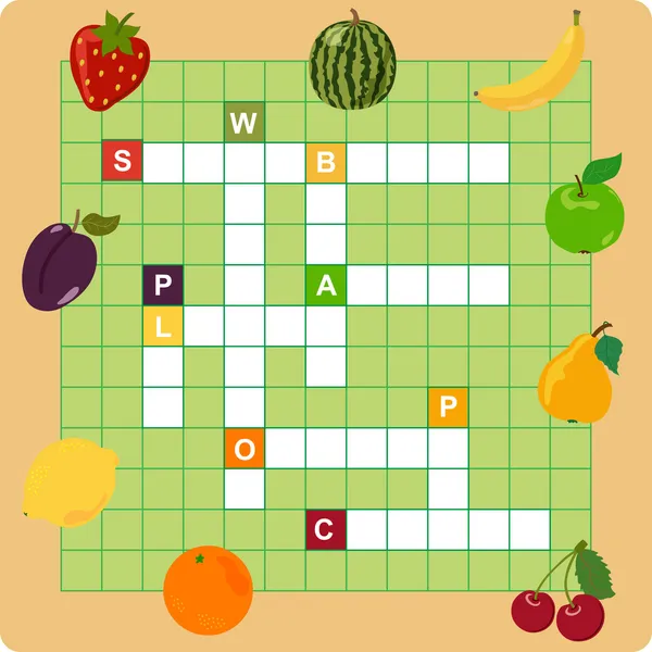 Crucigrama de frutas — Vector de stock