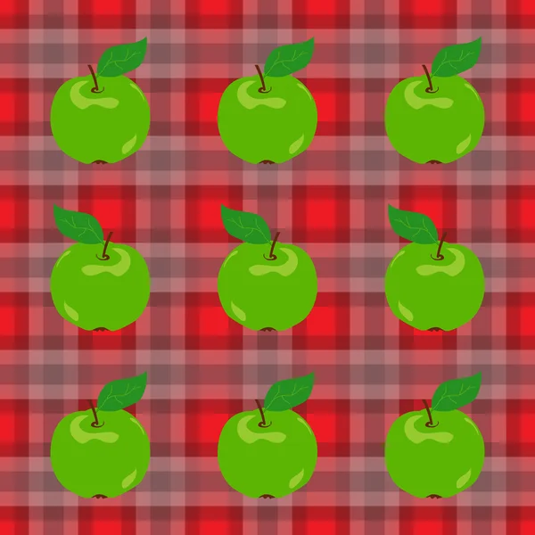 Jabłka i bawełniany materiał w kratkę — Wektor stockowy