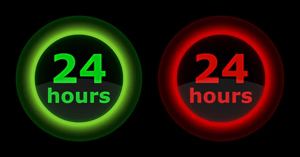 Botón verde y rojo de 24 horas — Vector de stock