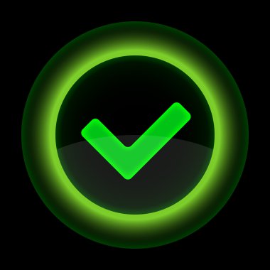 Green glossy web button with check mark sign clipart