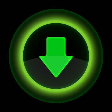 Green glossy internet button with arrow download symbol clipart