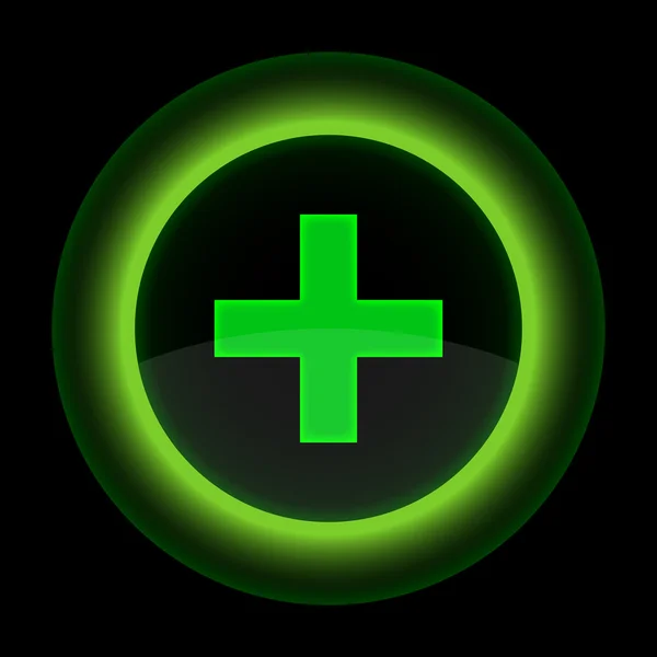 Verde botón web brillante con signo de adición — Vector de stock