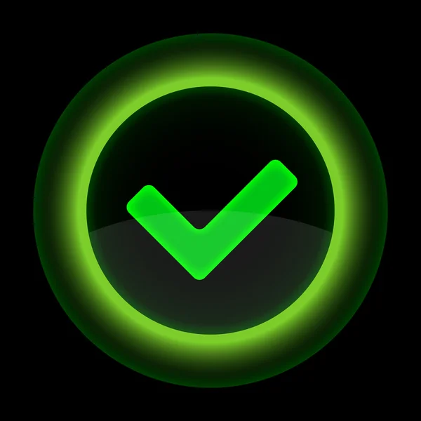 Green glossy web button with check mark sign — Stock Vector