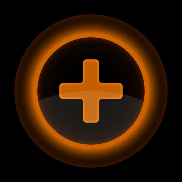 Bouton web brillant orange avec signe d'addition — Image vectorielle