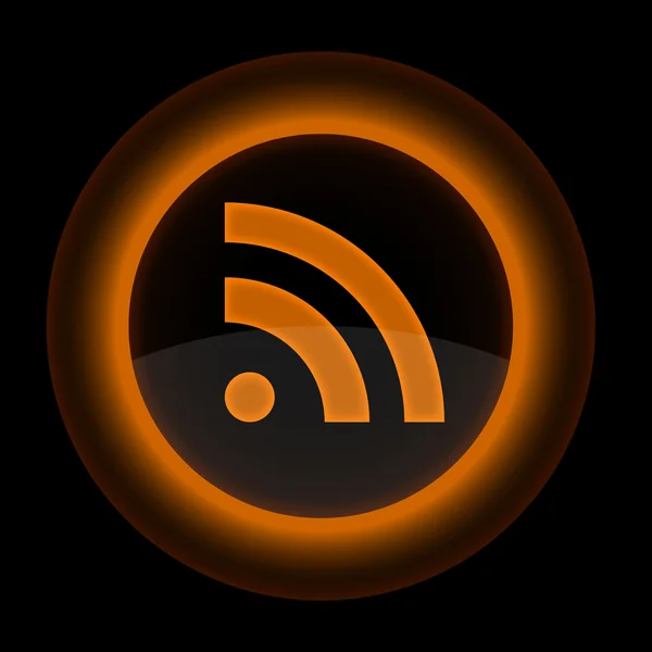 Orange glänzende Web-Taste mit RSS-Zeichen — Stockvektor