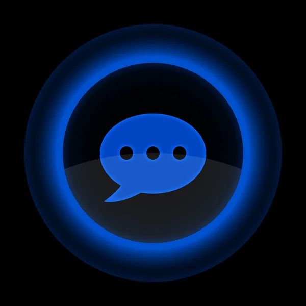 Pulsante web blu lucido con segno della chat room — Vettoriale Stock