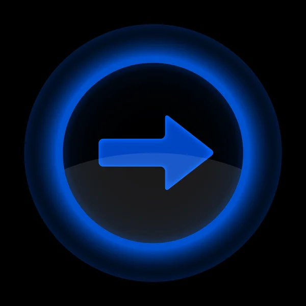 Blå glansig webben knappen med pil höger skylt — Stock vektor