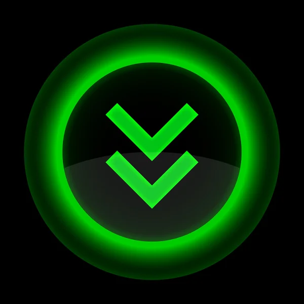 Zelené lesklé internet tlačítko s šipkou stažení symbol — Stockový vektor