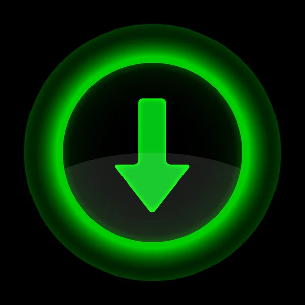 Zielone błyszczące internet przycisk ze strzałką Pobierz symbol — Wektor stockowy