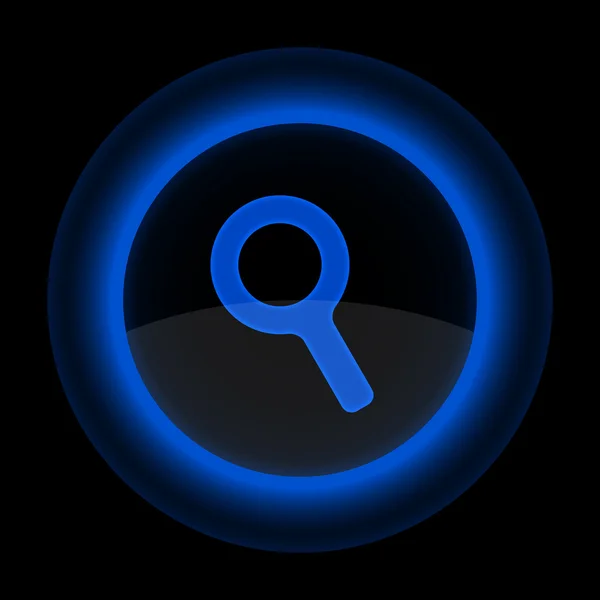 Modrý lesklý web tlačítko s lupou znamení — Stockový vektor