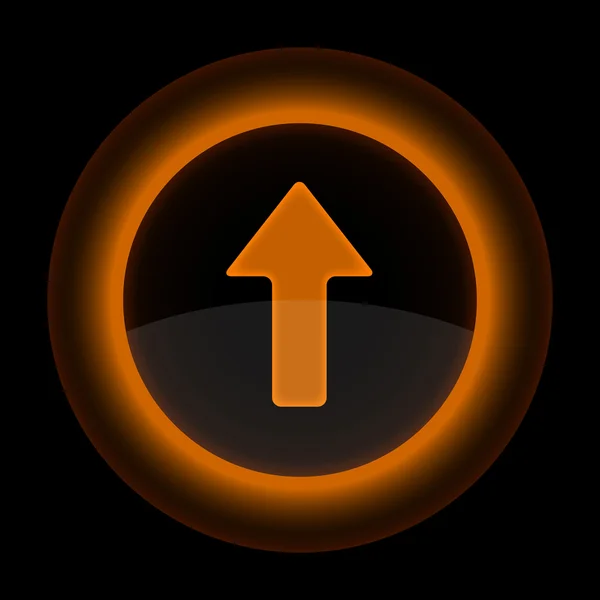 Oranje glossy internet knop met pijl uploaden symbool — Stockvector