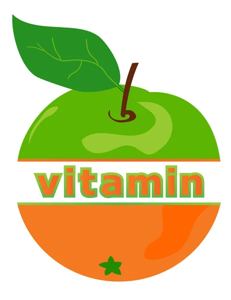 Vitamine etiket (sinaasappel en appel). dieet concept. — Stockvector