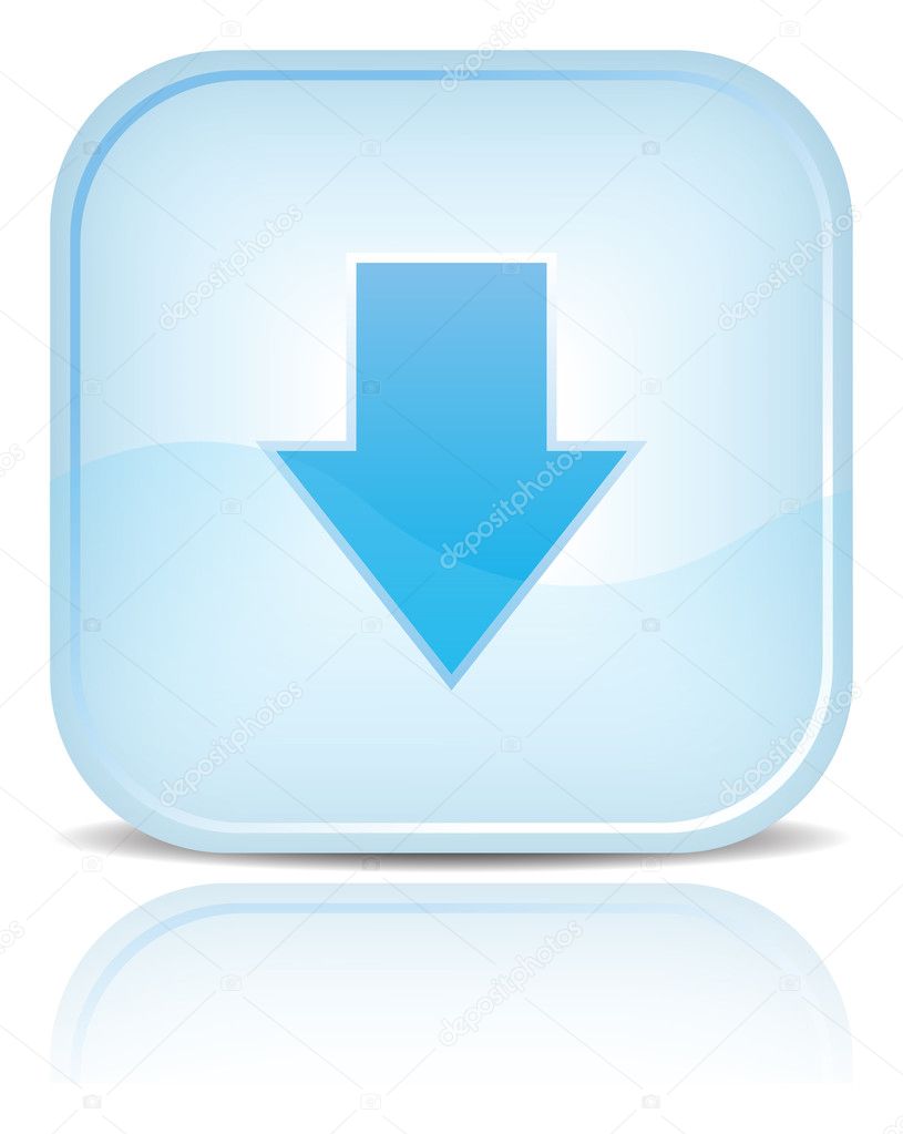 Blue water web button with download symbol arrow sign.