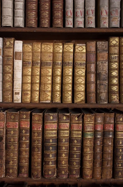 Antike Bücher im Bücherregal Stockbild
