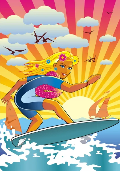 Surf-girl — Stock vektor
