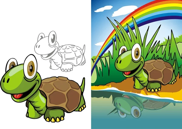 Sköldpadda på floden — Stock vektor