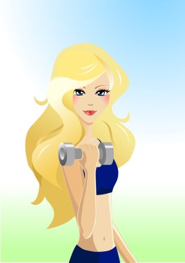 Blonde exercising with a dumbbell clipart