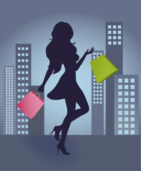 Flicka med shoppingväskor — Stock vektor