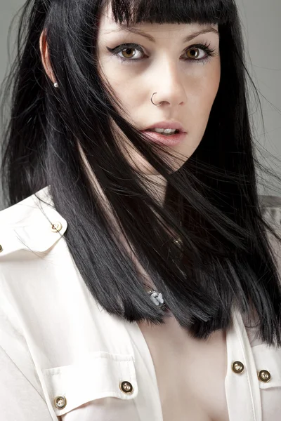 stock image Young woman in white shirt and underwear