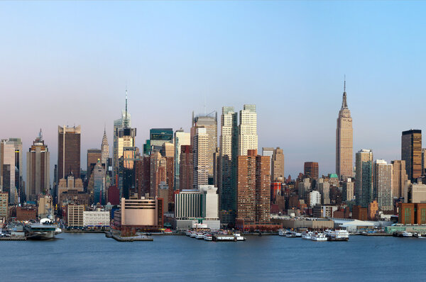 Manhattan skyline viewed from New Jersey at twilight.
