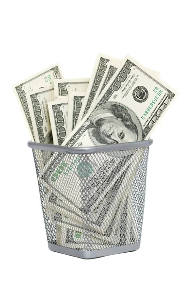 One hundred dollar bills in basket — Stock Photo, Image