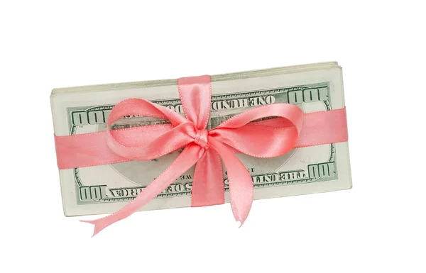 Доллары США с розовой лентой Стоковое Фото