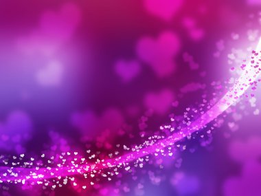 Blurred purple sparkles and glowing line. Heart shapes. clipart