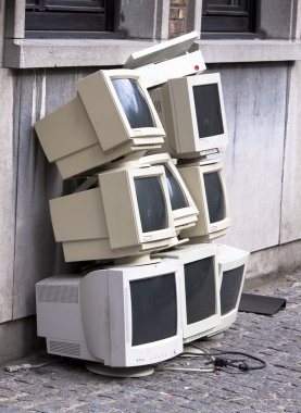 Pile of old crt monitors clipart