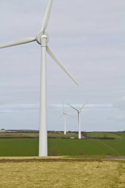 Τρεις ανεμογεννήτριεςグリーン フィールド上の 3 つの風力タービン — Φωτογραφία Αρχείου