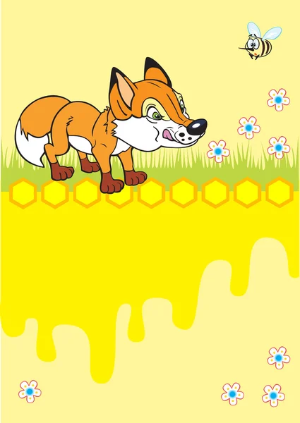 小狐狸和黄色蜂蜜 — 图库矢量图片