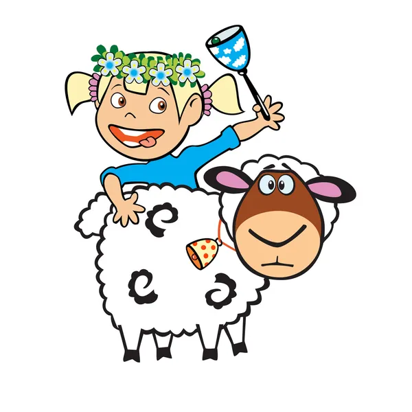 Девушка с овцами — стоковый вектор