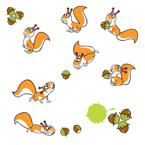 Σκίουροι με φουντούκια — Διανυσματικό Αρχείο