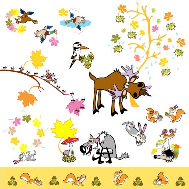 Playful autumnal pictures with animals clipart