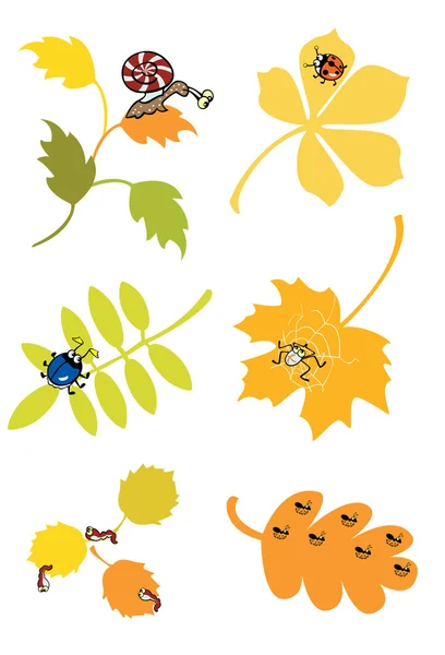 Herbstblätter mit wenig Waldwesen — Stockvektor