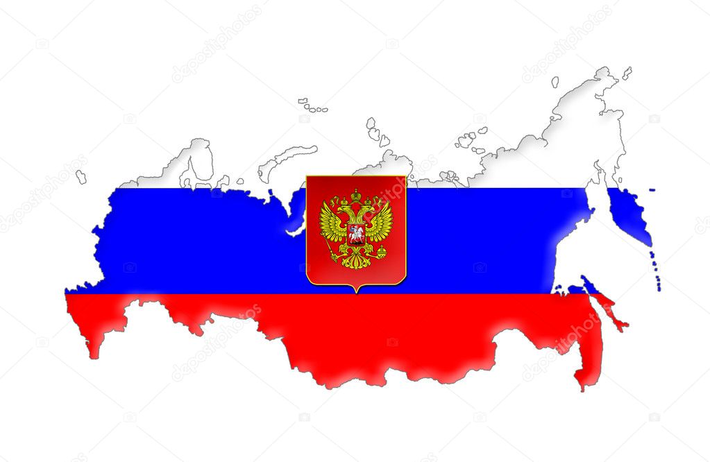 Map of the Russian Federation colored like the Russian flag Stock Vector