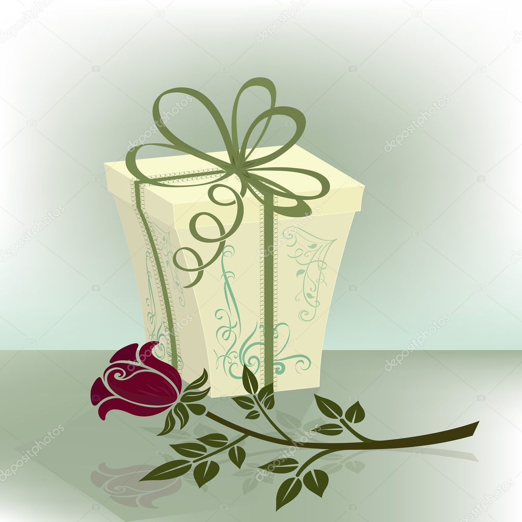 Present box with rose vector illustration.