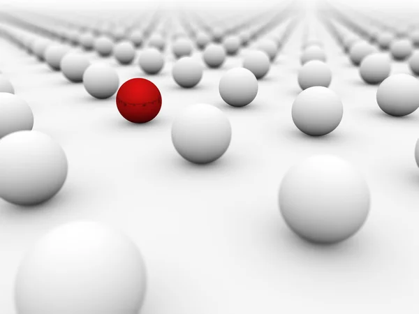 Red ball surrounded by white ones. — Stock Photo, Image