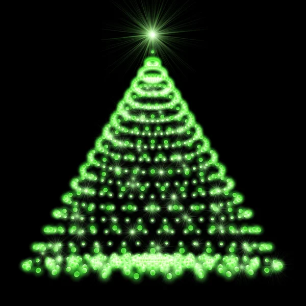 Árvore de Natal abstrata feita de luzes verdes — Fotografia de Stock