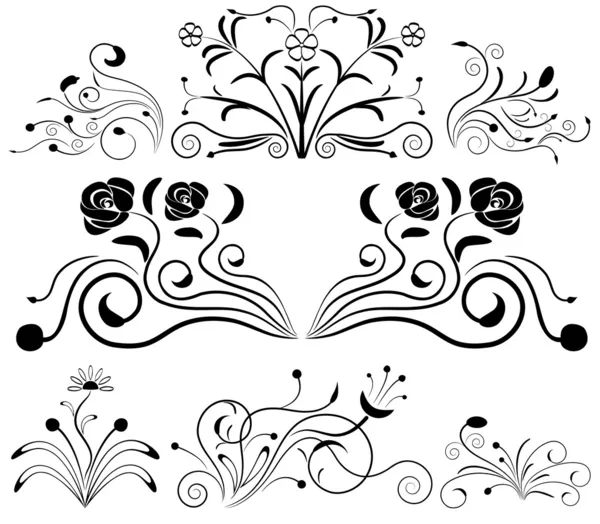 黑色和白色花饰设计元素. — 图库矢量图片