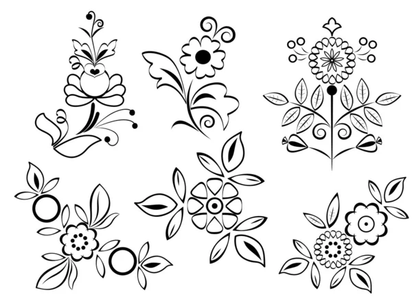 Éléments de design floral noir et blanc . — Image vectorielle