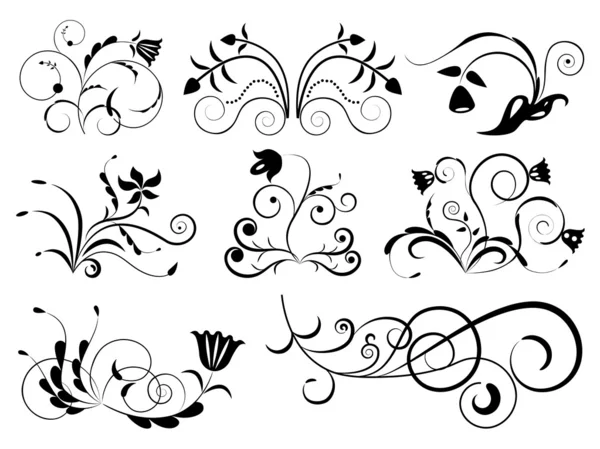 Черно-белые элементы цветочного дизайна . — стоковый вектор