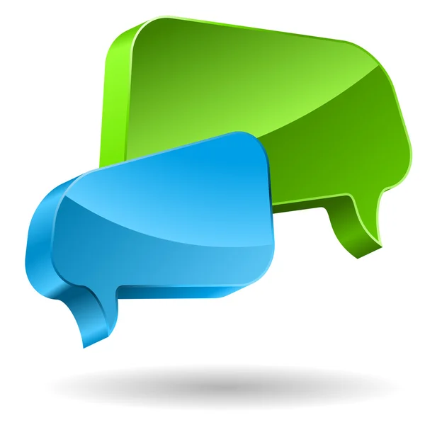 Green and blue speech bubbles 3D icon. — Stock Vector