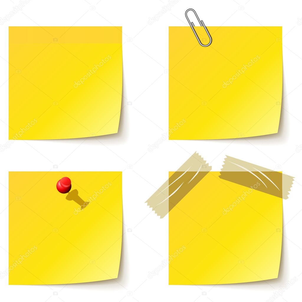 Yellow notice papers isolated on white.
