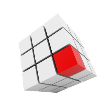 3D group of cubes with red one clipart
