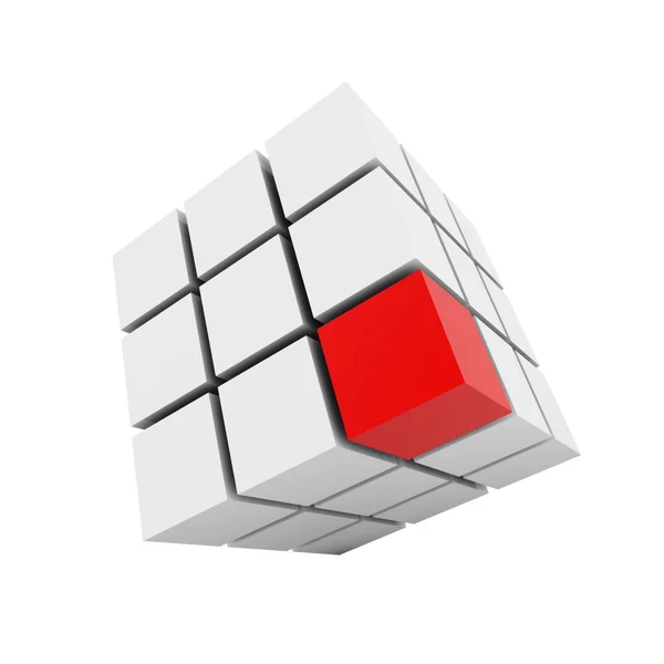 3D-Würfelgruppe mit rotem Würfel — Stockfoto