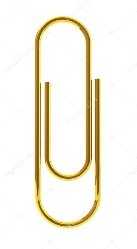 Golden paper clip isolated