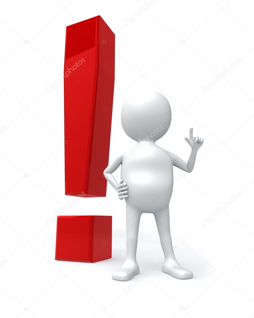 Exclamation mark point stickman 3d red Stock Illustration