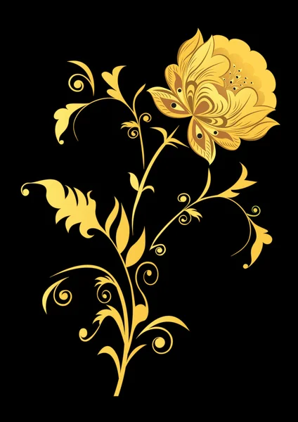 Flor decorativa amarilla sobre fondo negro . — Vector de stock